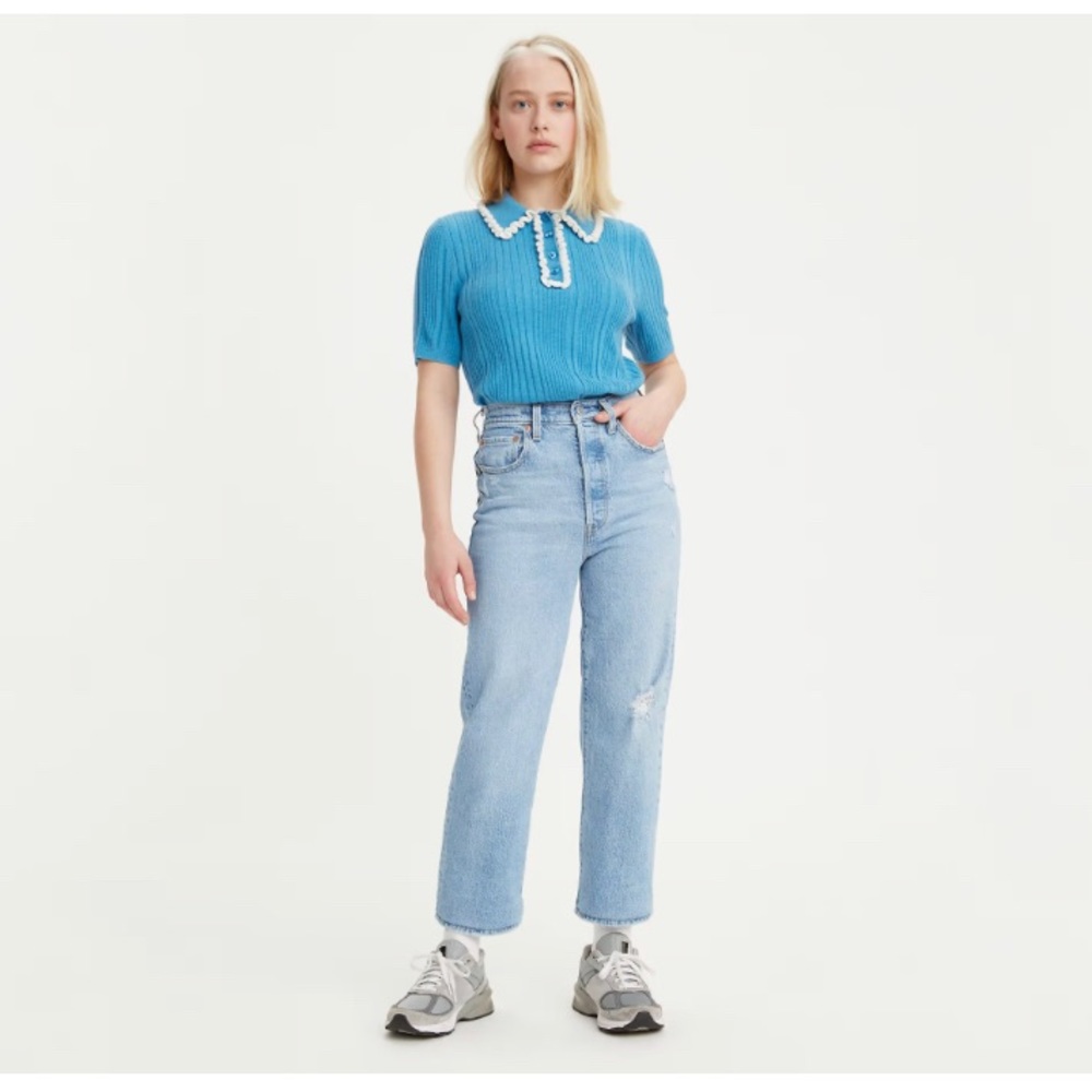 Levis Ribcage Straight Ankle Jeans Size 25 x 27 Light Wash Distressed